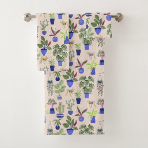 Conjunto De Toalhas Padrão Rosa Cactus