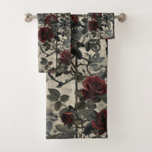 Conjunto De Toalhas Padrão Rosa de Jardim Gótico Vitoriano