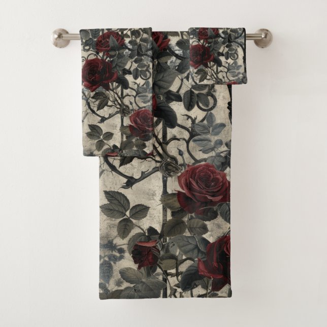 Conjunto De Toalhas Padrão Rosa de Jardim Gótico Vitoriano (Insitu)