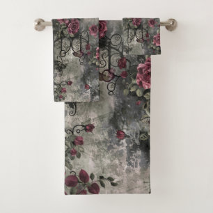 Conjunto De Toalhas Padrão Rosa de Jardim Gótico Vitoriano