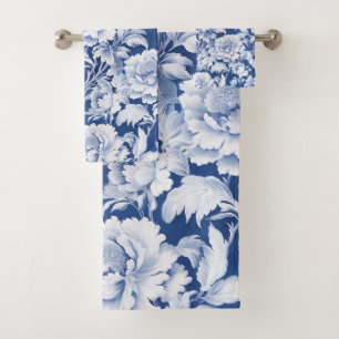 Conjunto De Toalhas Padrão rosa de repetição branco/azul pálido