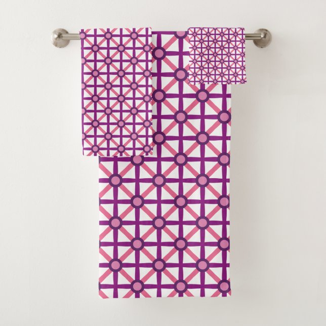 Conjunto De Toalhas Padrão Rosa e Roxo Funky (Insitu)