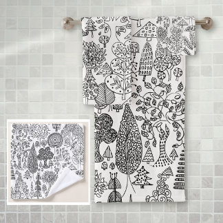 Conjunto De Toalhas Padrão Rustic Boho Black and White Tree