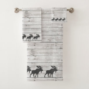 Conjunto De Toalhas Padrão Rustic Walking Moose Wood