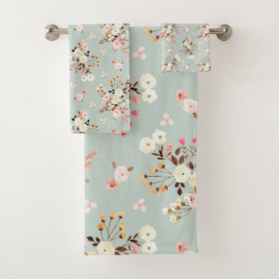 Conjunto De Toalhas Padrão Rustic Watercolor Flower Buquê em Sage  