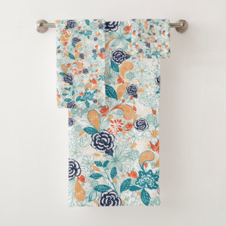 Conjunto De Toalhas Padrão sem costura da Flor Retro Floral