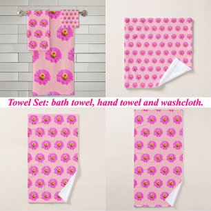 Conjunto De Toalhas Padrão sem costura da Flor Zinnia rosa ativado