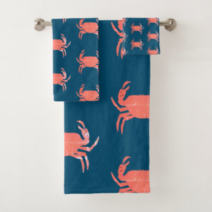 Conjunto De Toalhas Padrão SimPle Caranguejo Oceano Azul Marinho Grung