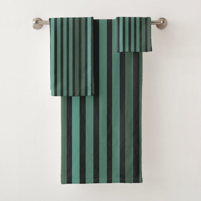 Conjunto De Toalhas Padrão simples listrado retro verde (Insitu)