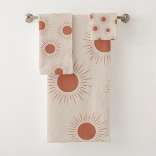 Conjunto De Toalhas Padrão solar Minimalista Terracotta Abstrato Boho