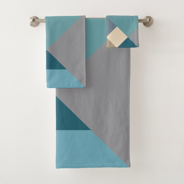 Conjunto De Toalhas Padrão Tangram azul (Insitu)