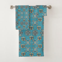 Conjunto De Toalhas Padrão Teal Scandinavian Folk Snowflake