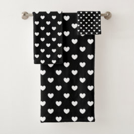 Conjunto De Toalhas Padrão Trendy Black and White Hearts