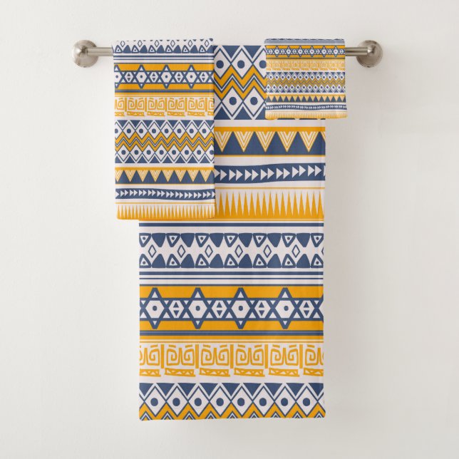 Conjunto De Toalhas Padrão Tribal Clássico Moderno Saffron Marinho Azu (Insitu)