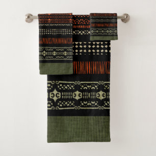 Conjunto De Toalhas Padrão Tribal de Linen Verde 
