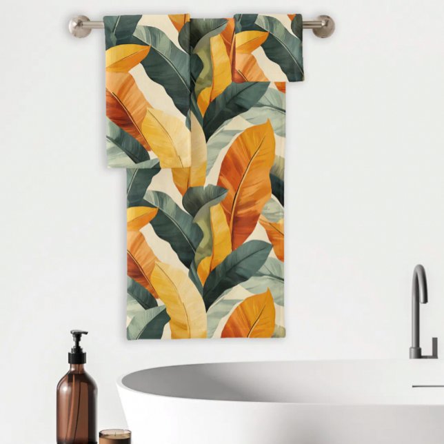 Conjunto De Toalhas Padrão Tropical Boho Tons Terrosos (Criador carregado)