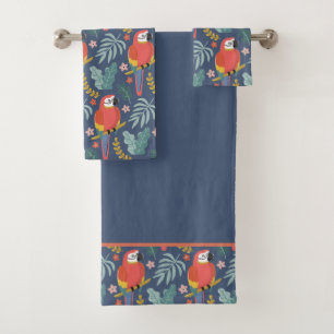Conjunto De Toalhas Padrão Tropical de Terra do Papagaio Azul