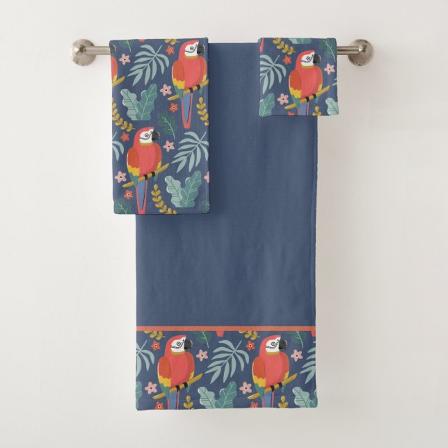 Conjunto De Toalhas Padrão Tropical de Terra do Papagaio Azul (Insitu)