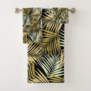 Conjunto De Toalhas Padrão Tropical Retro Noite #1 #palms #decor #art