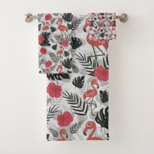 Conjunto De Toalhas Padrão uniforme Flamingo com fundo floral