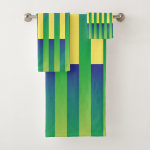 Conjunto De Toalhas Padrão Verde Amarelo Azul Striped