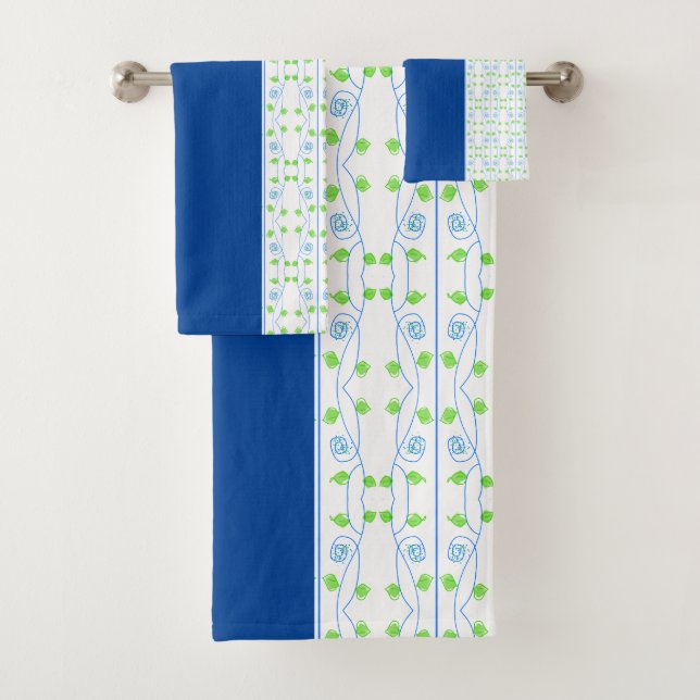 Conjunto De Toalhas Padrão Verde Delicado com Azul (Insitu)