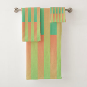 Conjunto De Toalhas Padrão verde laranja riscado
