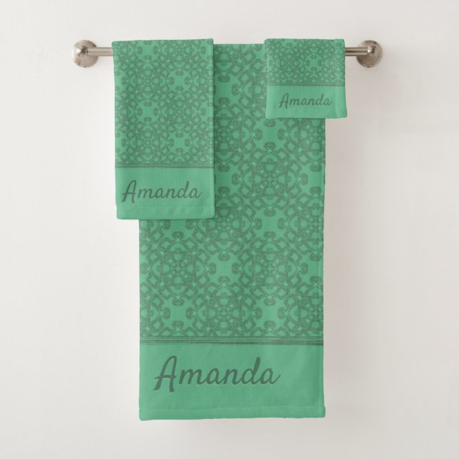 Conjunto De Toalhas Padrão verde-menta personalizado (Insitu)