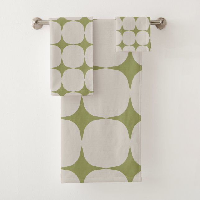 Conjunto De Toalhas Padrão Verde Sage Moderno Simples de Meados do Séc (Insitu)