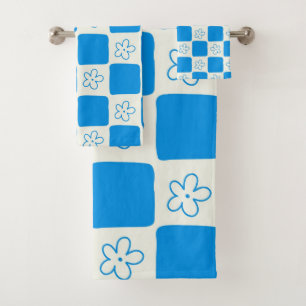 Conjunto De Toalhas Padrão Verificado de Flor Azul de Pré-Disquete