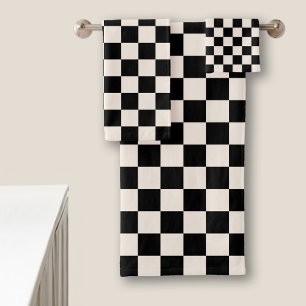 Conjunto De Toalhas Padrão verificado em preto e creme