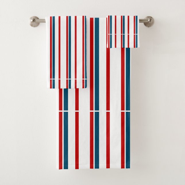 Conjunto De Toalhas Padrão vermelho e azul riscado (Insitu)