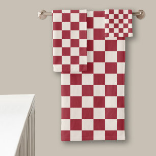 Conjunto De Toalhas Padrão vermelho escuro e creme verificado