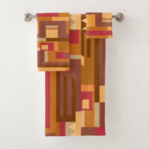 Conjunto De Toalhas Padrão vermelho-marrom dos tons da Terra
