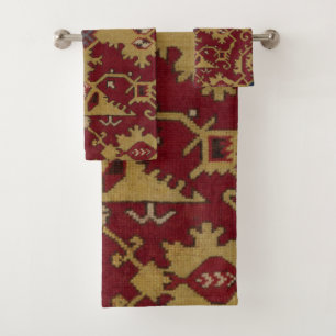 Conjunto De Toalhas Padrão Vermelho Persa Oriental Geométrico Antiqu