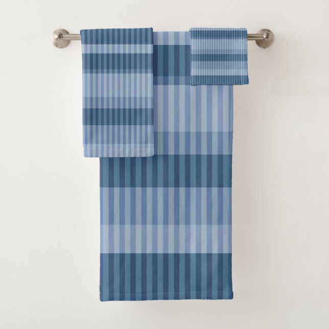 Conjunto De Toalhas padrão vertical riscado de tons azuis (Insitu)