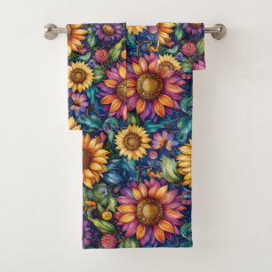 Conjunto De Toalhas Padrão Vibrante da Sonda Floral Boêmia