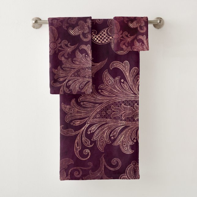 Conjunto De Toalhas Padrão Vinho de Amora  (Insitu)