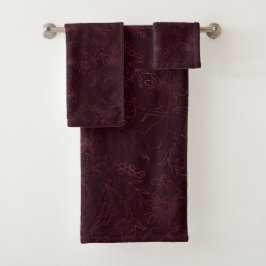 Conjunto De Toalhas Padrão Vinho de Amora 