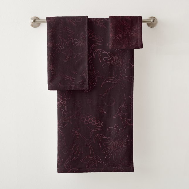 Conjunto De Toalhas Padrão Vinho de Amora  (Insitu)