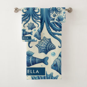 Conjunto De Toalhas Padrão Vintage Sealife