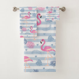 Conjunto De Toalhas Padrão Whimsical Flamingo & Pineapple