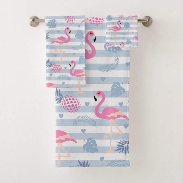 Conjunto De Toalhas Padrão Whimsical Flamingo & Pineapple (Insitu)
