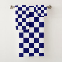 Conjunto De Toalhas Padrão Xadrez Azul Marinho e Branco