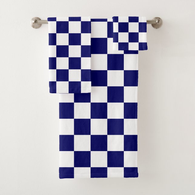 Conjunto De Toalhas Padrão Xadrez Azul Marinho e Branco (Insitu)