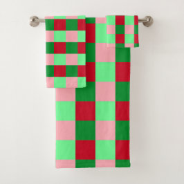 Conjunto De Toalhas Padrão Xadrez de Natal Contemporâneo