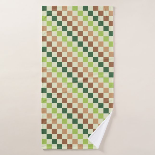 Conjunto De Toalhas Padrão xadrez diagonal arco-íris terroso (Toalha de Banho)