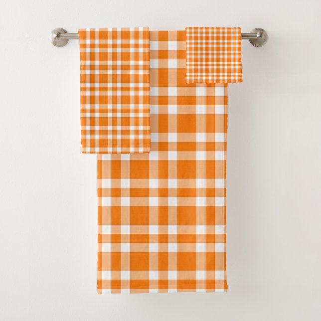 Conjunto De Toalhas Padrão Xadrez Laranja Branco (Insitu)