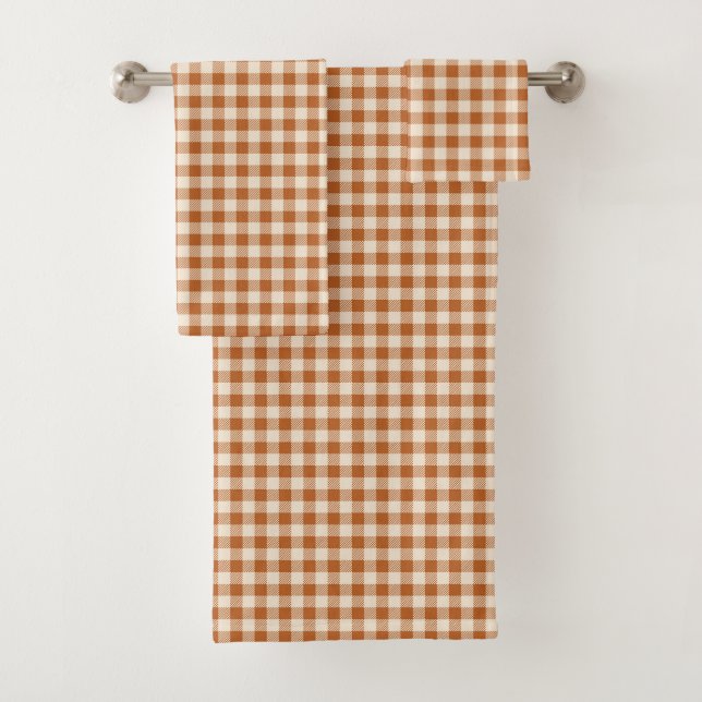 Conjunto De Toalhas Padrão Xadrez Laranja Queimado Outono em Gingham (Insitu)
