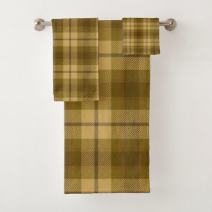 Conjunto De Toalhas Padrão Xadrez Marrom